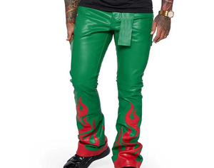 Personnalisé taille haute patchwork vintage pu faux cuir vêtements de rue élégant empilé hommes pantalons en cuir 2025 - Product Image 5