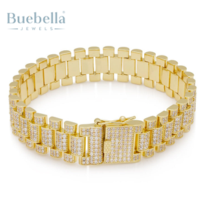 Fine Hip Hop Jewelry 15mm 18k Gold Plated <b>925</b> Sterling <b>Silver</b> VVS Moissanite Diamond Rollie Link <b>Bracelet</b> for <b>Men</b> - Product Image 2