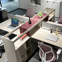 Poste de travail modulaire moderne pour bureau, ensemble de bureaux pour 4 personnes en open space avec étagère de rangement