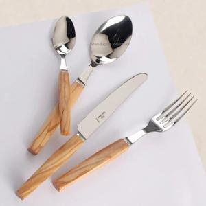 Juego de cubiertos de metal pulido plateado al por mayor con mango de madera para el hogar y hoteles, vajilla elegante, cubiertos para bodas - Product Image 1