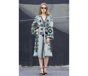 Vestido étnico bordado para mujer con mangas de globo Patrón floral Cinturón tejido floral Lavable Mangas largas Estilo Ucraniano - Product Image 4