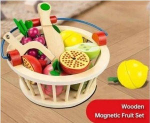 Safe & Fun <b>Wooden</b> <b>Kitchen</b> Pretend Role <b>Toys</b> Educational Fruit & Vegetable Cutting Play Set - Product Image 2