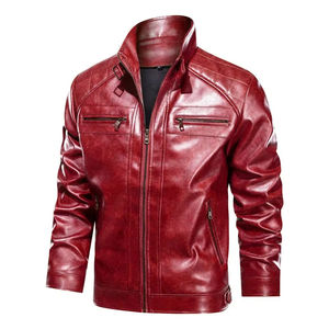 Chaqueta Casual de Cuero Sintético para Hombre, Estilo Motero, Otoño-Invierno, Ecológica, Resistente al Viento, con Dobladillo Recto, Bolsillos Laterales, Cuello Alto, Sin Capucha - Product Image 4