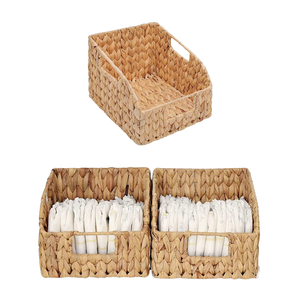 Paniers en jacinthe d'eau faits à la main les moins chers: organisateurs de cuisine en osier pratiques avec poignées intégrées - Product Image 1