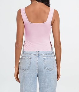 Top Corto Rosa Elegante para Mujer, Cuello Cuadrado, Sin Mangas, Diseño Fruncido en la Parte Delantera, Top Informal de Verano, Ideal para Uso Diario Cómodo - Product Image 5