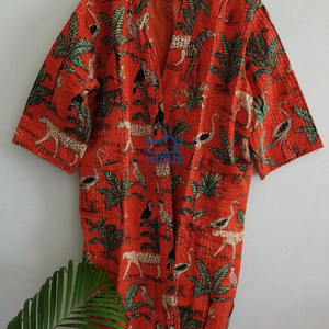 Albornoz indio Ajrak estampado de algodón estampado a mano Kantha estampado a mano Kimono de algodón estampado a mano Albornoz envolvente - Product Image 4