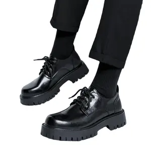 Men Korea Leather Platform Oxfords Male Derby Shoes 2024 Casual Loafers Mens Square Toe Formal Dress Shoes Wholesale