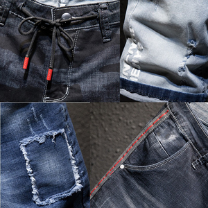 Shorts en jean unis de haute qualité, écologiques, avec logo sur le devant délavé pour hommes, vente en gros - Product Image 6