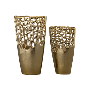 Florero moderno creativo fundido de aluminio para sala de estar, hogar, oficina, escritorio, decoración, florero de Metal con acabado antiguo dorado - Product Image 1