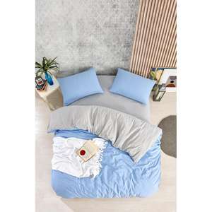 Nevresim Dünyası Juego de funda de edredón doble de color sólido en azul - Product Image 1