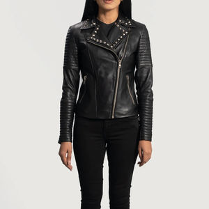 Veste en cuir pour femmes Offre Spéciale Fournisseur OEM Logo personnalisé en gros Manteaux de motard élégants et ajustés Tendance de moto bon marché - Product Image 4