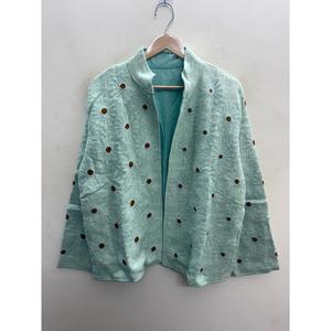 Chaqueta Bomber Acolchada Reversible Verde Espuma Marina - Abrigo de Invierno de Algodón Bordado Estilo Boho Suzani - Product Image 3
