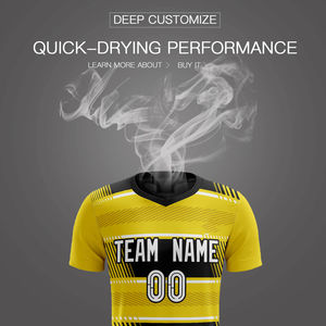 Uniforme de Fútbol Personalizado al por Mayor, de Secado Rápido, Económico, Amarillo y Negro, Conjunto Completo, Diseño Único - Product Image 4