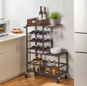 Chariot de bar à vin à plusieurs niveaux personnalisé en usine petit porte-bouteille d'alcool casier à vin étagère à alcool au sol pour bar de restaurant à domicile - Product Image 1