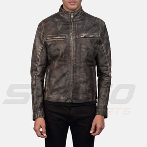 Chaqueta de Motero para Hombre de Cuero PU Anilina Marrón Desgastado Icónico con Cremallera y Forro Acolchado de Viscosa Transpirable e Impermeable con Bolsillos - Product Image 1