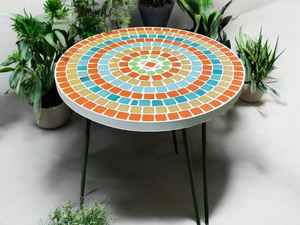 Table d'appoint en mosaïque éblouissante: Art irisé-Table basse bleue-Table d'appoint-Décor de salon-Cadeau - Product Image 2