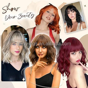 Parrucca da Bob con frangetta lunga spalle parrucca ondulata sintetica capelli corti per le donne festa di uso quotidiano - Product Image 6