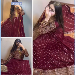 Meher Ensemble élégant d'étincelles pour les fêtes d'hiver Faux Georgette Top Sequin Detailing Dupatta Micro Inner Plus Sizes (M XL XXL 3XL) - Product Image 1