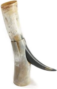Taza de cerámica de cuerno vikingo para beber de alta calidad con soporte antiguo tallado a bajo precio para fiestas de Navidad - Product Image 2