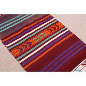 Vintage Turkish Rug 1.7x3.2 ft, Kilim <b>Red</b> Moroccan <b>Wool</b> Rug - Product Image 4