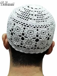 Sombrero de oración musulmán islámico Kufi de ganchillo transpirable de verano hecho a mano con gorra elástica de diseño étnico - Product Image 2