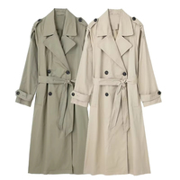 Damenmode Zweireiher Trench Belt Solid Vintage Revers Hals Langarm Weiblich Chic Lady Outfits Erhältlich in Leder