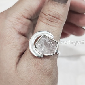 Bijoux en pierre brute Bague pour femme Quartz rose brut naturel Pierre précieuse Pierre de naissance d'avril Bague croissant de lune Bague en argent sterling 925 - Product Image 2