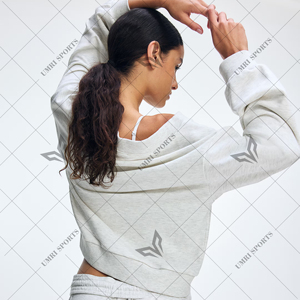 Sweat à manches longues pour femmes vêtements de sport décontractés amples avec col à capuche épaules dénudées conception de lanterne tricotée pour l'hiver - Product Image 5