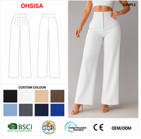 Pantalon de costume taille haute à jambes larges, couleur unie, drapé, décontracté, longueur complète, pour le bureau