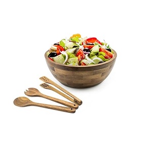 Saladier en bois de couleur personnalisée de haute qualité et ensemble d'ustensiles écologique pour un usage domestique emballage en carton Standard - Product Image 3