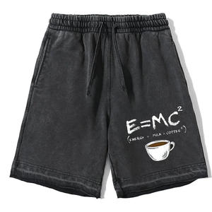 Pantalones cortos de algodón con cordón en bruto para hombre, colección de verano para hombre, Vintage, desteñido al sol, lavado con piedra, estampado 3D personalizado - Product Image 1
