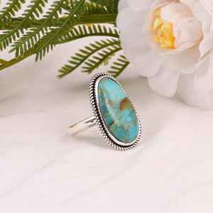 Bague de mariage de luxe en argent sterling avec agate de Kingman, bijoux artisanaux bohèmes du sud-ouest, bague en pierre précieuse faite à la main, cadeau unique pour elle - Product Image 1