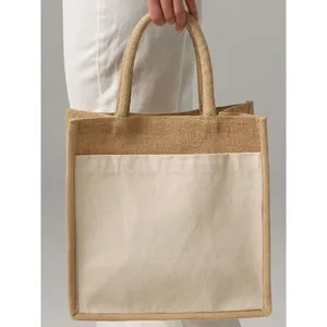 Borse Shopper Promozionali Sostenibili in Cotone e Juta con Tasche per Merchandising - Product Image 1