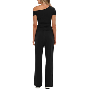 Mezcla de algodón ligera con hombros caídos para mujer, cómodo ajuste Regular, patrón sólido informal para Primavera/Verano - Product Image 2