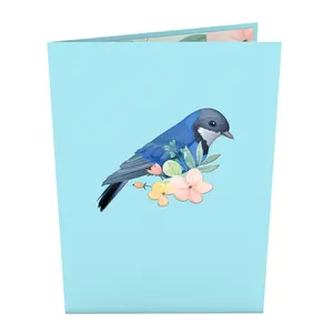 Spring Blue Bird 3D Pop Up Card Hot Sale Best Seller For Valentine Anniversary Birthday 3D Card Handmade Paper Laser