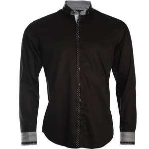 Camisa de vestir de diseñador italiano para hombre 100% algodón Camisa formal negra antiarrugas de ajuste regular de gran calidad - Product Image 1