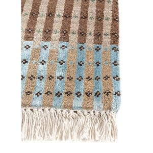 Manchaha Beige & <b>Brown</b> Hand Knotted <b>Wool</b> & Bamboo Silk Rugs-Les-2614 Striped Rectangle for Bedroom and Hallway for Home Use - Product Image 4