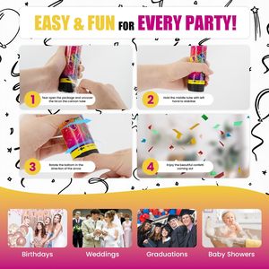 Confezione da 24 Cannoni Sparacoriandoli Multicolore, Tipo Twist, per Feste di Laurea, Compleanni e <span class=keywords><strong>Capodanno</strong></span> - Product Image 3