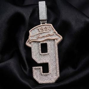 Colgante Personalizado Número 9 de Plata de Ley 925 con Diamantes de Moissanita VVS, Estilo Hip Hop, para Unisex - Product Image 3