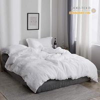 Parure de lit 3 pièces en coton lavé blanc lin français, respirante et douce, motif uni, taille Queen, pour maison, hôtel, hôpital, mariages