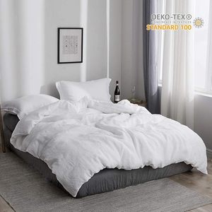 French Flax White Cotton Duvet Cover <b>Set</b> Breathable Soft <b>Comforter</b> Queen Size Bed Solid Pattern Home Hotel Weddings Hospital - Product Image 2