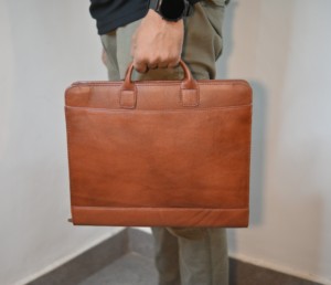 A4 Brown Business Zippered Portfolio Leather Travel <b>Document</b> <b>Holder</b> Padfolio Organizer File Folder With Handle - Product Image 6