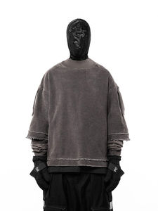 Sudaderas con logotipo personalizado para hombre, de gran tamaño, cuello redondo, lavado con ácido, sudaderas de doble capa, recortadas, unisex, tasa de venta al por mayor - Product Image 4