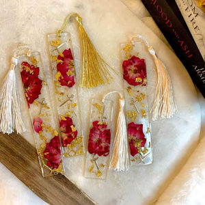 Marcapáginas Redondos Hechos a Mano con Flores Prensadas en Resina, Estilo Art Deco, con Purpurina Dorada, Marcapáginas Personalizados para Estudiantes - Product Image 1