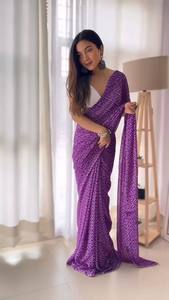 Chemisier sari en soie de créateur ethnique indien Saree prêt à porter d'une minute pour les festivals et fêtes d'hiver de Diwali Style Bollywood - Product Image 5