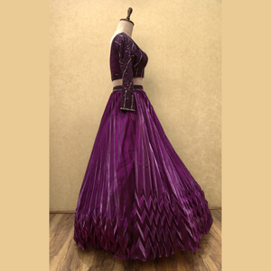 Lehenga Choli de color vino pesado con cuentas de alta calidad, ropa de boda de diseñador elegante para fiestas, precio al por mayor de India - Product Image 5