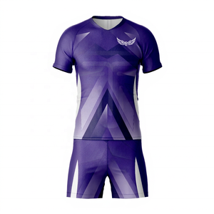 Conjunto de Camiseta de Fútbol Sublimada con Diseño Geométrico Morado para Hombre, Secado Rápido, Ajustada, Manga Corta, para Todas las Temporadas - Product Image 1