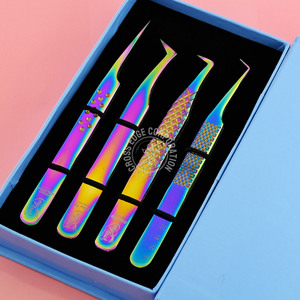 Pince à épiler d'extension de cils couleur arc-en-ciel Diamond Grip Fiber Tip Lash Applicator Tool 45 90 Degree Fine X tip Volume Isolation - Product Image 4