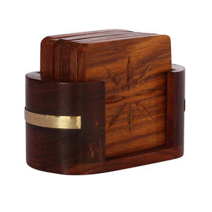 Juego de posavasos de madera de acacia de 4 piezas hecho en fábrica personalizado para bebidas con soporte de madera, posavasos de nogal - Product Image 6