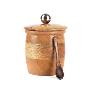 Wooden Salt Box Box With Lid & Wooden Spoon Round Salt Container Bowl Pot <b>Jar</b> <b>Spice</b> <b>Jar</b> Tea <b>Jar</b> Pure Wood for Dinning - Product Image 1